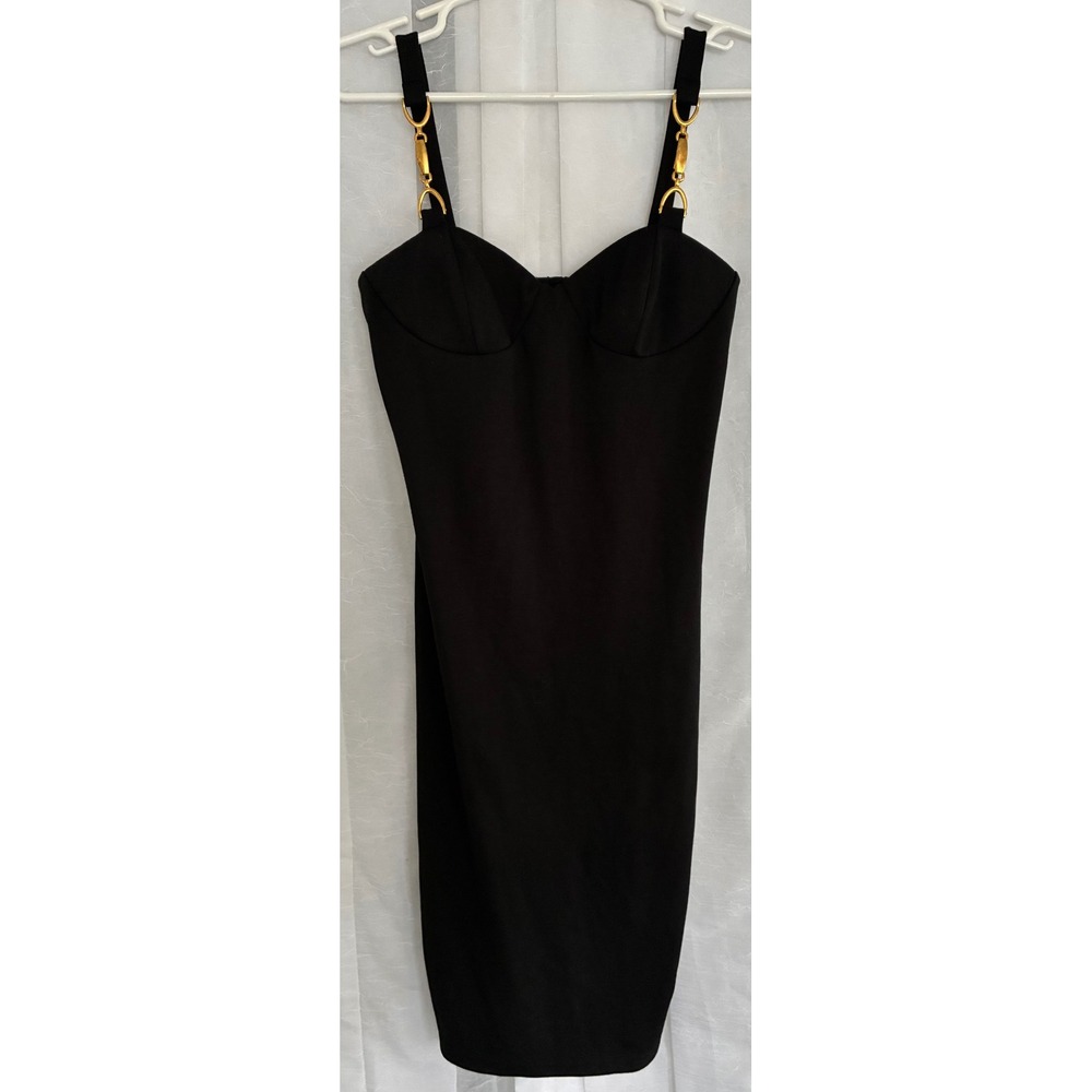 Venus Black Bodycon Dress Gold Hardware Sweetheart Neckline Size 8